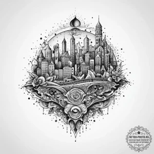 Tattoo sketch graphic город, tattoo flash she... - эскиз тату (№1756724811_0, 01.09.2025 11:06) — tattoo-photo.ru
