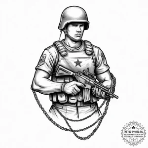 Tattoo sketch soldier with a chain, tattoo sk... - эскиз тату (№1756725223_0, 01.09.2025 11:13) — tattoo-photo.ru
