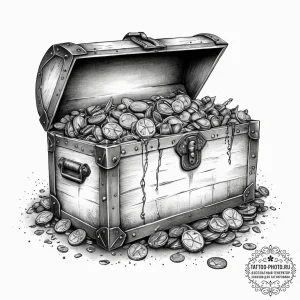 Tattoo sketch old treasure chest with a coin,... - эскиз тату (№1756727188_0, 01.09.2025 11:46) — tattoo-photo.ru