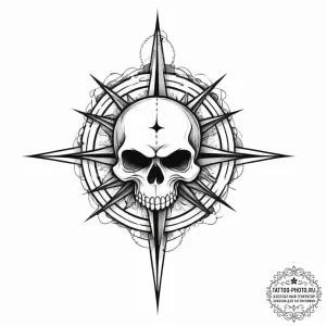 Tattoo sketch череп с розой ветров, tattoo dr... - эскиз тату (№1756727387_0, 01.09.2025 11:49) — tattoo-photo.ru