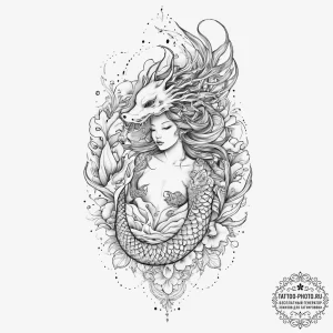 Tattoo sketch cosmic mermaid, tattoo drawing... - эскиз тату (№1756727994_0, 01.09.2025 11:59) — tattoo-photo.ru