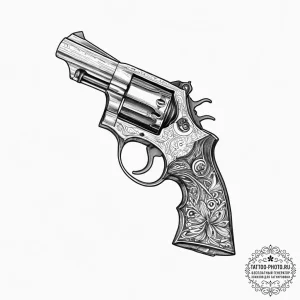 Tattoo sketch revolver, concept art for tatto... - эскиз тату (№1756761227_0, 01.09.2025 21:13) — tattoo-photo.ru