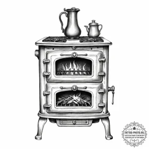Tattoo sketch old-fashioned stove - эскиз тату (№1756762029_0, 01.09.2025 21:27) — tattoo-photo.ru