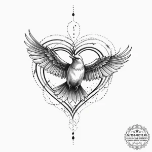 Tattoo sketch heartbeat with a bird, tattoo l... - эскиз тату (№1756763023_0, 01.09.2025 21:43) — tattoo-photo.ru