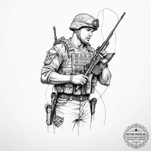 Tattoo sketch soldier with a thread - эскиз тату (№1756766241_0, 01.09.2025 22:37) — tattoo-photo.ru