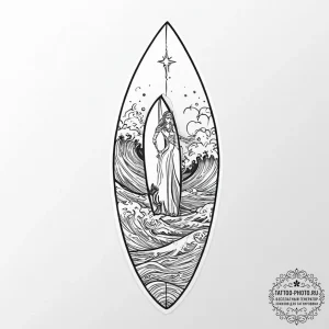 Tattoo sketch surfing surfboard on a wave, ta... - эскиз тату (№1756767034_0, 01.09.2025 22:50) — tattoo-photo.ru