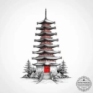 Tattoo sketch historical pagoda, tattoo drawi... - эскиз тату (№1756772195_0, 02.09.2025 00:16) — tattoo-photo.ru