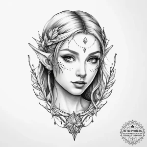 Tattoo sketch half-elf charm - эскиз тату (№1756773778_0, 02.09.2025 00:42) — tattoo-photo.ru