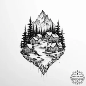 Tattoo sketch village - эскиз тату (№1756775360_0, 02.09.2025 01:09) — tattoo-photo.ru