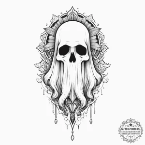 Tattoo sketch ghost, ink illustration for tat... - эскиз тату (№1756783202_0, 02.09.2025 03:20) — tattoo-photo.ru