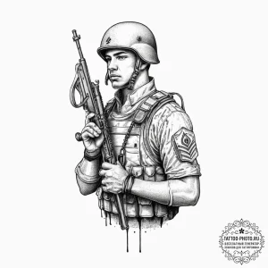 Tattoo sketch soldier with a key, ink illustr... - эскиз тату (№1756784984_0, 02.09.2025 03:49) — tattoo-photo.ru