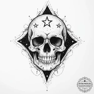 Tattoo sketch череп со звездами, tattoo line... - эскиз тату (№1756789561_0, 02.09.2025 05:06) — tattoo-photo.ru