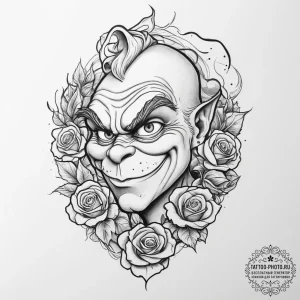 Tattoo sketch the grinch with a hair, concept... - эскиз тату (№1756789762_0, 02.09.2025 05:09) — tattoo-photo.ru