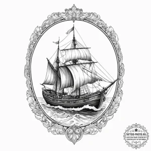 Tattoo sketch jacques cartier with a boat, co... - эскиз тату (№1756792567_0, 02.09.2025 05:56) — tattoo-photo.ru