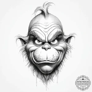 Tattoo sketch the grinch with a skin - эскиз тату (№1756793771_0, 02.09.2025 06:16) — tattoo-photo.ru
