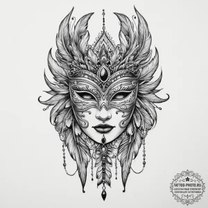 Tattoo sketch feathered mask, tattoo flash sh... - эскиз тату (№1756803679_0, 02.09.2025 09:01) — tattoo-photo.ru