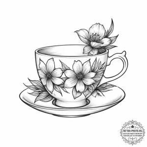 Tattoo sketch teacup with a flower - эскиз тату (№1756806698_0, 02.09.2025 09:51) — tattoo-photo.ru