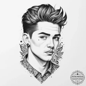 Tattoo sketch узор в виде мужского портрета,... - эскиз тату (№1756885752_0, 03.09.2025 07:49) — tattoo-photo.ru