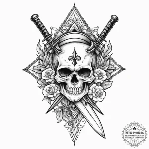 Tattoo sketch узор в виде черепа с кинжалом,... - эскиз тату (№1756886338_0, 03.09.2025 07:58) — tattoo-photo.ru