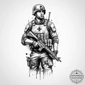 Tattoo sketch soldier with a pen, tattoo flas... - эскиз тату (№1756886534_0, 03.09.2025 08:02) — tattoo-photo.ru