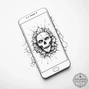 Tattoo sketch smartphone with a broken screen - эскиз тату (№1756887321_0, 03.09.2025 08:15) — tattoo-photo.ru