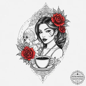 Tattoo sketch barista a person with a coffee... - эскиз тату (№1756888107_0, 03.09.2025 08:28) — tattoo-photo.ru