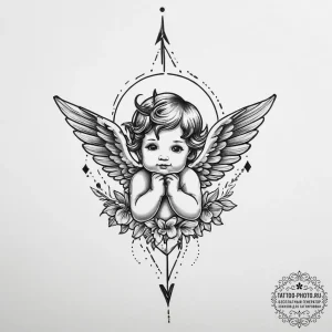 Tattoo sketch cherub arrow, tattoo sketch des... - эскиз тату (№1756889894_0, 03.09.2025 08:58) — tattoo-photo.ru