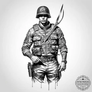 Tattoo sketch soldier with a scissors - эскиз тату (№1756890893_0, 03.09.2025 09:14) — tattoo-photo.ru