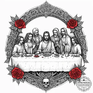 Tattoo sketch last supper scene, ink illustra... - эскиз тату (№1756894615_0, 03.09.2025 10:16) — tattoo-photo.ru