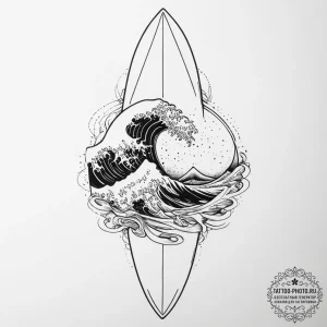Tattoo sketch surfing a surfboard with a wave... - эскиз тату (№1756895204_0, 03.09.2025 10:26) — tattoo-photo.ru