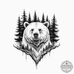 Tattoo sketch a bear with a tree, tattoo line... - эскиз тату (№1756896575_0, 03.09.2025 10:49) — tattoo-photo.ru