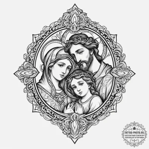 Tattoo sketch holy family, tattoo flash sheet... - эскиз тату (№1756897173_0, 03.09.2025 10:59) — tattoo-photo.ru