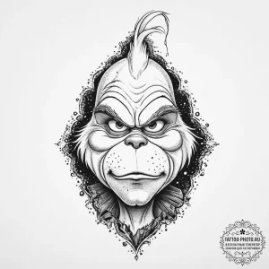 Tattoo sketch the grinch with a paw, tattoo f... - эскиз тату (№1756899506_0, 03.09.2025 11:38) — tattoo-photo.ru