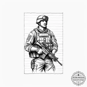 Tattoo sketch soldier with a document, tattoo... - эскиз тату (№1756899700_0, 03.09.2025 11:41) — tattoo-photo.ru