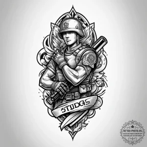 Tattoo sketch soldier with a scroll, tattoo d... - эскиз тату (№1756901446_0, 03.09.2025 12:10) — tattoo-photo.ru
