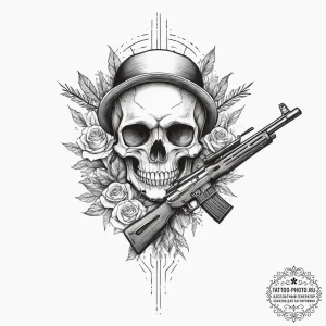 Tattoo sketch skull with a rifle, tattoo line... - эскиз тату (№1756902032_0, 03.09.2025 12:20) — tattoo-photo.ru
