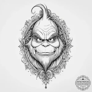 Tattoo sketch the grinch with a foot, artisti... - эскиз тату (№1756903003_0, 03.09.2025 12:36) — tattoo-photo.ru
