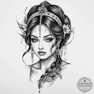 Tattoo sketch divine portrayal - эскиз тату (№1756904166_0, 03.09.2025 12:56) — tattoo-photo.ru