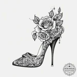 Tattoo sketch high heels with a rose, tattoo... - эскиз тату (№1756910801_0, 03.09.2025 14:46) — tattoo-photo.ru