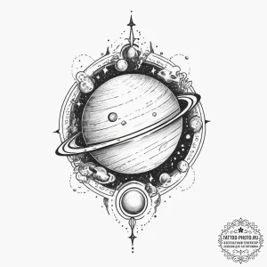 Tattoo sketch star with a planet, tattoo line... - эскиз тату (№1756921687_0, 03.09.2025 17:48) — tattoo-photo.ru