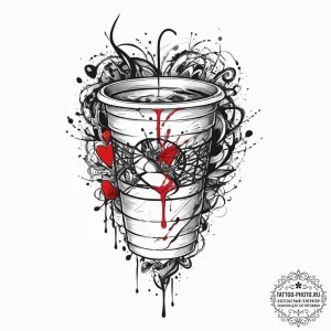 Tattoo sketch coffee cup with a heart, tattoo... - эскиз тату (№1756932667_0, 03.09.2025 20:51) — tattoo-photo.ru