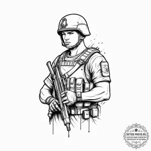 Tattoo sketch soldier with a brush, tattoo dr... - эскиз тату (№1756935037_0, 03.09.2025 21:30) — tattoo-photo.ru