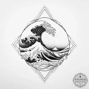 Tattoo sketch irezumi волны, artistic tattoo... - эскиз тату (№1756936606_0, 03.09.2025 21:56) — tattoo-photo.ru
