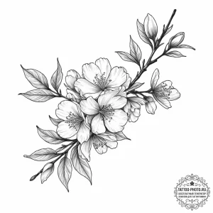 Tattoo sketch flowering cherry branch, tattoo... - эскиз тату (№1756937592_0, 03.09.2025 22:13) — tattoo-photo.ru