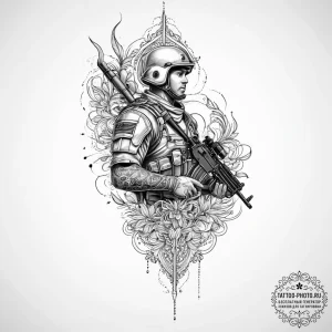 Tattoo sketch soldier with a needle, concept... - эскиз тату (№1756939179_0, 03.09.2025 22:39) — tattoo-photo.ru