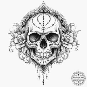 Tattoo sketch skull, ink illustration for tat... - эскиз тату (№1756941343_0, 03.09.2025 23:15) — tattoo-photo.ru
