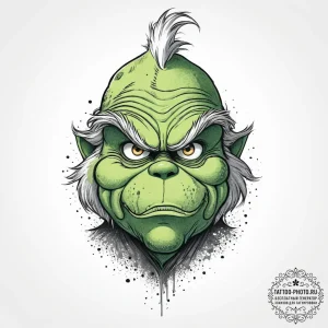 Tattoo sketch the grinch with a frown, tattoo... - эскиз тату (№1757003455_0, 04.09.2025 16:30) — tattoo-photo.ru