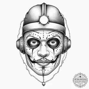 Tattoo sketch a clockwork orange stylized mas... - эскиз тату (№1757011530_0, 04.09.2025 18:45) — tattoo-photo.ru