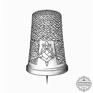 Tattoo sketch thimble and needle - эскиз тату (№1757013295_0, 04.09.2025 19:14) — tattoo-photo.ru