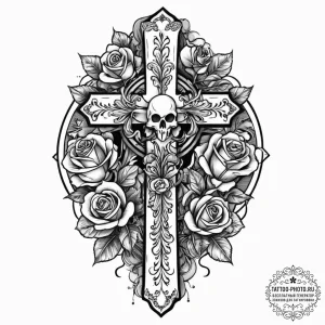 Tattoo sketch cross on a tombstone, ink illus... - эскиз тату (№1757016874_0, 04.09.2025 20:14) — tattoo-photo.ru